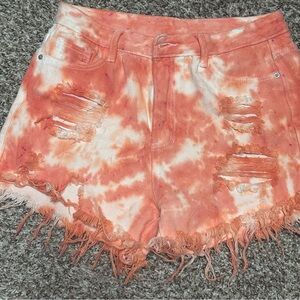 Tie-Dye Orange Distressed Women's Shorts, large